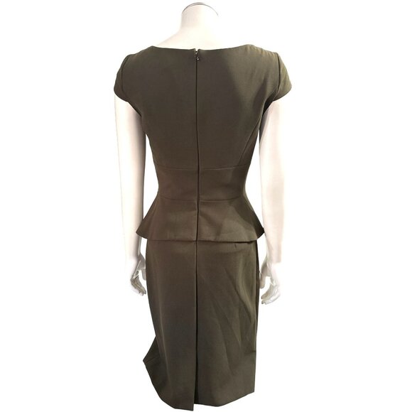 Antonio Melani Olive Green Polyester Viscose Blend Military Peplum Sheath Dress - Picture 3 of 10